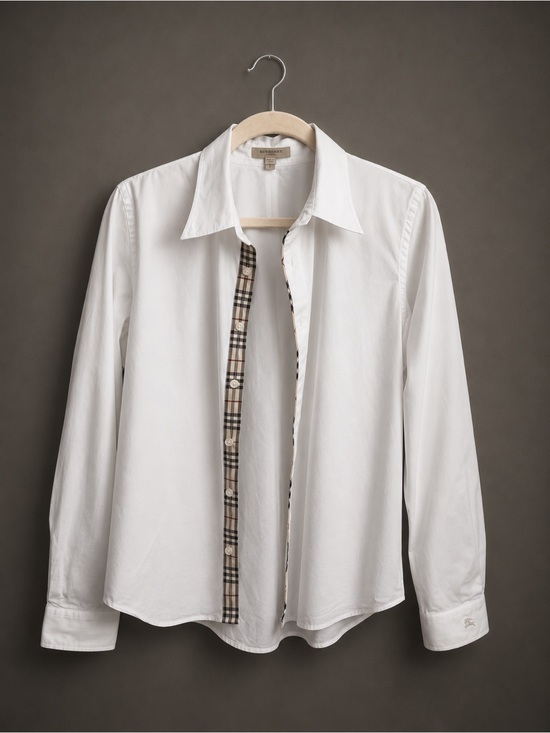 Burberry Tops - Burberry London White Nova Check Stretch Button Front Shirt Trim Women’s L